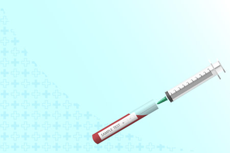 Blood test with label on tube with syringe 3D vector illustrationのイラスト素材