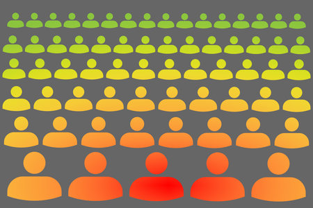 Crowd with people silhouette symbols concept with Covid-19 contact tracing system with red, orange and green alertsのイラスト素材