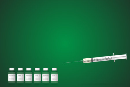 Covid-19 vaccine 6 doses with label on tube with syringe 3D vector illustrationのイラスト素材