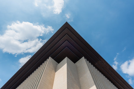 Chengdu, Sichuan province, China - June 24, 2020: Sichuan library building facade against blue sky near Tianfu square in the center of the city.のeditorial素材