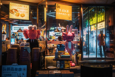 Chengdu, Sichuan province, China - July 24, 2022 - People eating in Chinese restaurants at night...