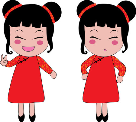 illustration of a Chinese girl, Chinese New Yearのイラスト素材