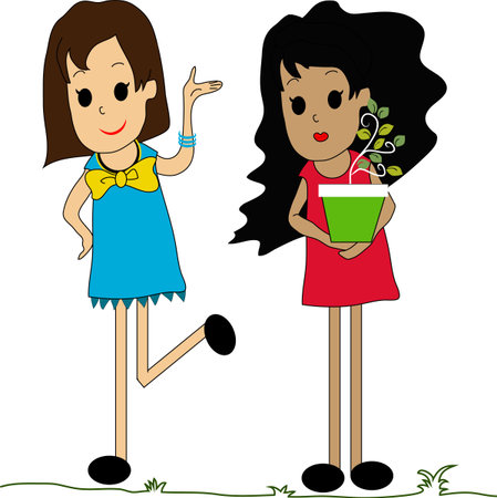 Two girls and treeのイラスト素材
