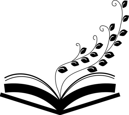 Ecology concept Paper tree growing from an open book black and white backgroundのイラスト素材