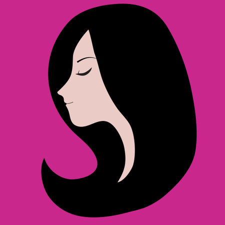 Girl with long black hair pink backgroundのイラスト素材