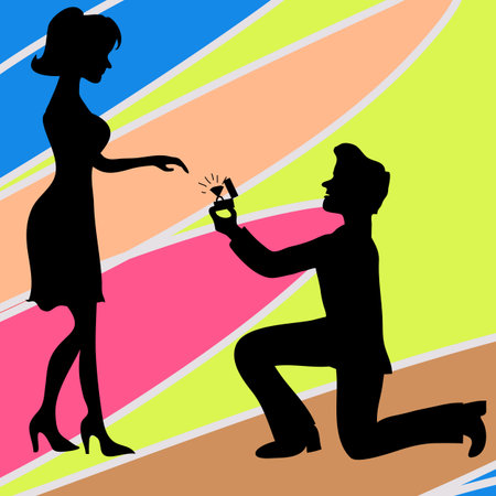 Man stands on one knee and offers the woman to marry himのイラスト素材