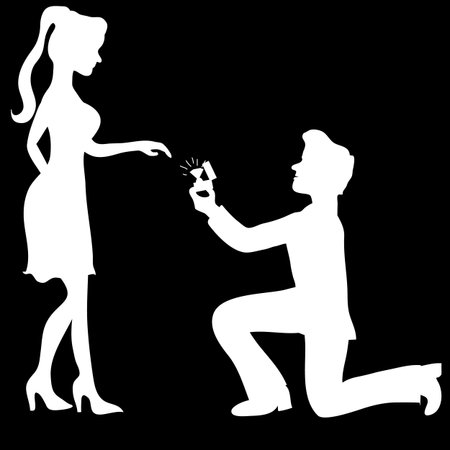Man stands on one knee and offers the woman to marry himのイラスト素材