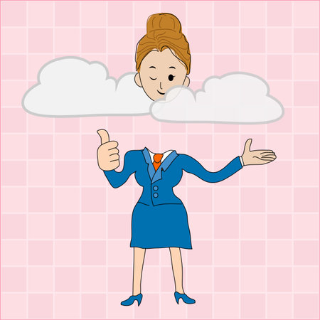 Businesswoman standing with his head in cloudのイラスト素材