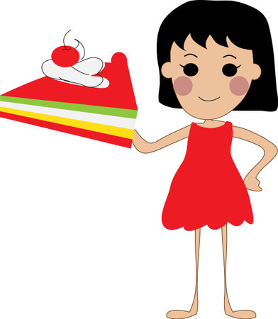 Young woman with a piece of cake , Concept Illustration of something very easy to doのイラスト素材