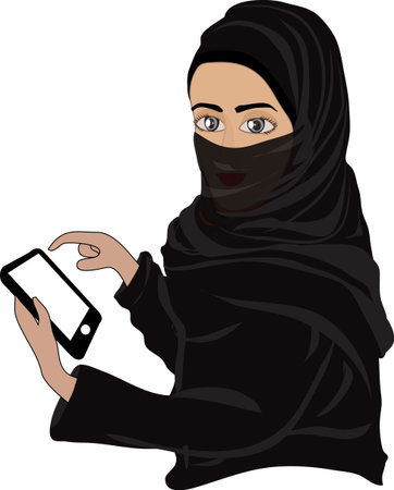 Beautiful woman using and reading a smart phone isolated on a white backgroundのイラスト素材