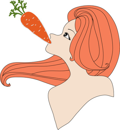 Portrait of nude woman eating a carrot.のイラスト素材