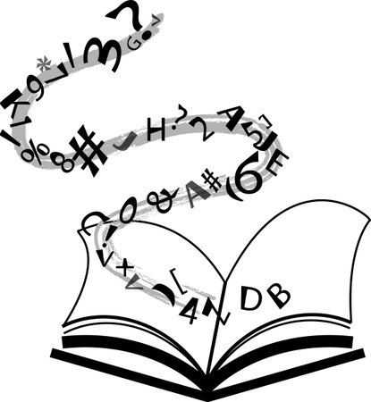 Open book with falling letters over white backgroundのイラスト素材