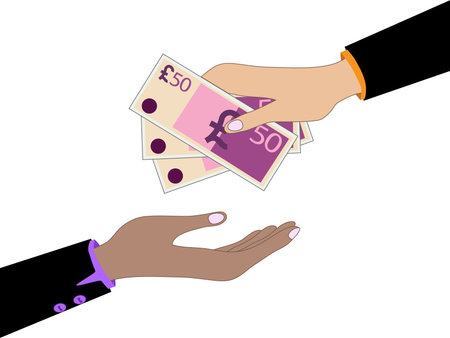 Vector cartoon of Hand, giving money pound to other handのイラスト素材