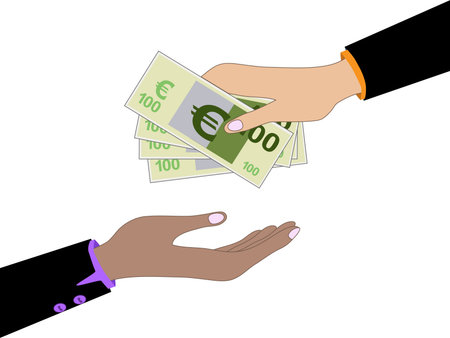 Vector cartoon of Hand, giving money euro to other handのイラスト素材