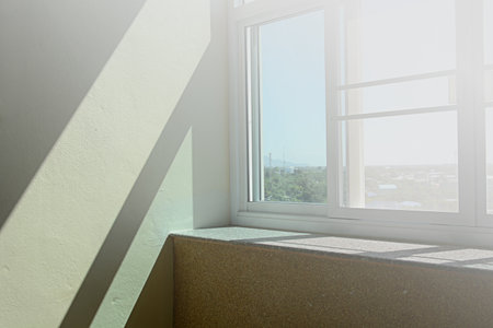 Sun light in window of blurred background space