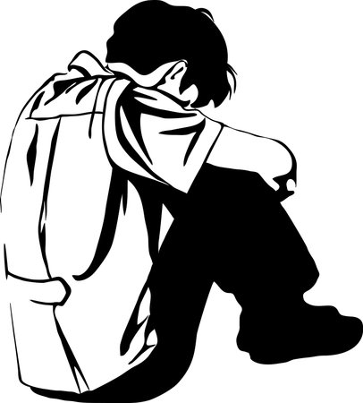 Silhouette of man suffering from depression.のイラスト素材