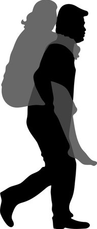 Silhouette vector of a young woman riding on the back of her handsome boyfriendのイラスト素材