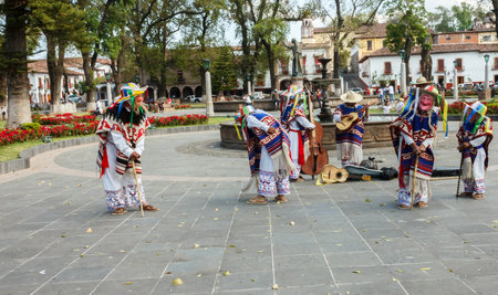 The Dance of the little old men performance in Patzcuaro, MichoacÃÂ¡n, Mexicoのeditorial素材