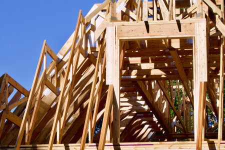 Pine skeleton of house under construction