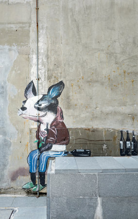 the wall painting of a dogのeditorial素材