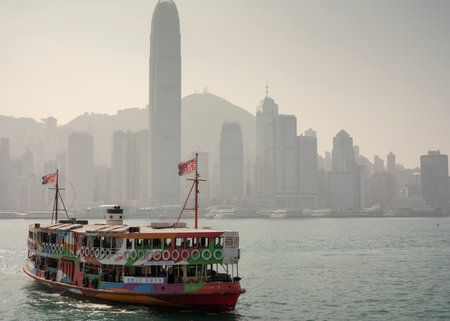 Victoria Harbour, Hongkong, China, 22nd, January, 2019: The ferry on the Victoria Harbour.のeditorial素材