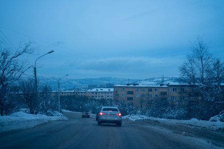 Murmansk, Russia, February, 2019: view of the city of Murmansk in winter time.のeditorial素材