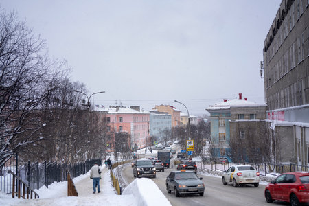 Murmansk, Russia, February, 2019: view of the city of Murmansk. Winter, Murmanskのeditorial素材