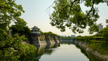 Osaka, Japan, 29th, May, 2017: Outer moat of Osaka Castle. The castle is one of Japan's most famous landmarks and it played a major role in the unification of Japan during the sixteenth century of the Azuchi-Momoyama period.のeditorial素材
