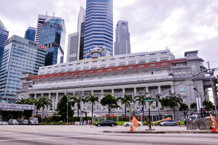 Singapore, 2nd, October, 2015: The Fullerton Hotel Singapore is a five-star luxury hotel located near the mouth of the Singapore River, in the Downtown Core of the Central Area, Singapore.のeditorial素材
