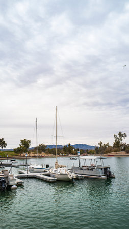 Arizona, America, 8th, March, 2018: View of London Bridge in Lake Havasu City.のeditorial素材