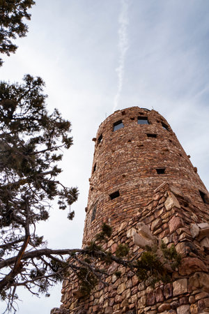 Arizona, America, 9th, March, 2018: Desert View Watchtower at daytime, is a 70-foot (21ÃÂ m)-high stone building located on the South Rim of the Grand Canyon within Grand Canyon National Park in Arizona, United States.のeditorial素材