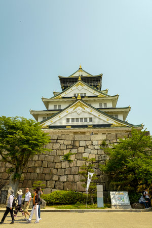 Osaka, Japan, 29th, May, 2017. Osaka Castle, the Central tower. The castle is one of Japan's most famous landmarks. Viewed from Nishinomaru Garden.のeditorial素材