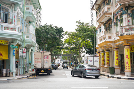 Singapore, April, 2019. Street view of Singapore, officially the Republic of Singapore.のeditorial素材