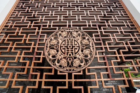 The carving art on windows at Gankeng Hakka town.の写真素材