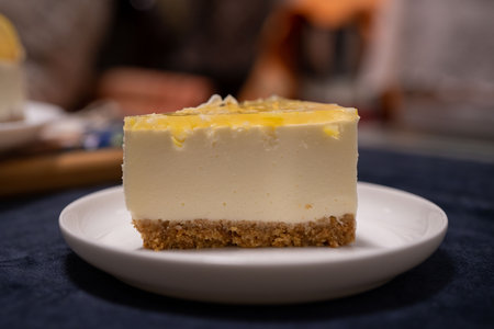 Sliced mousse cake, lemon flavor.の写真素材