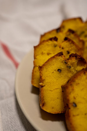 Passion fruit pound cake. Delicious dessert.