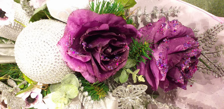 Glitter flowers and baublesの写真素材