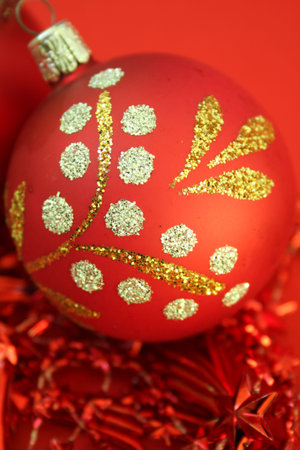 Red christmas bauble and decoration.の写真素材