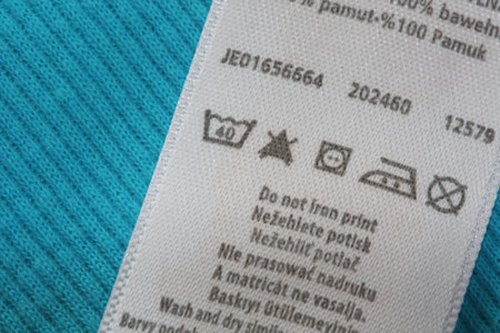 Clothing label with information note.