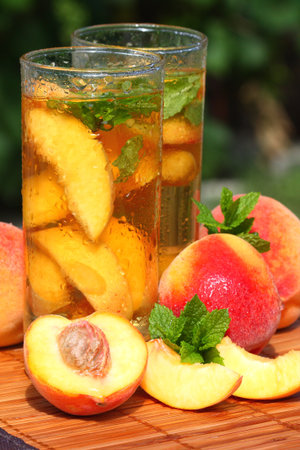 Ice tea with peach.の写真素材