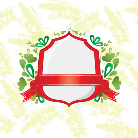 Red shield and ribbon with decorative elements.のイラスト素材