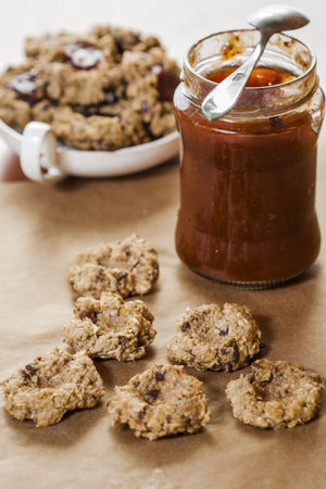 Cookies made from oat flakes and marmalade の写真素材