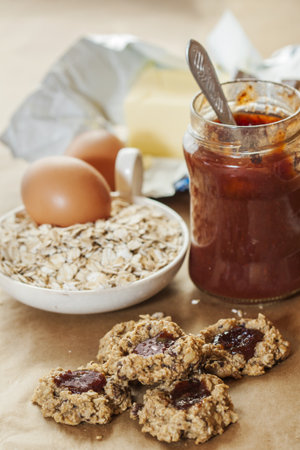 Cookies made from oat flakes and marmalade の写真素材