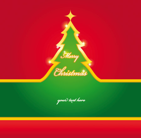 Green and red Christmas card with gold tree のイラスト素材