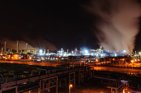 Night view of chemical plantのeditorial素材