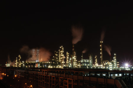 Night view of chemical plantのeditorial素材