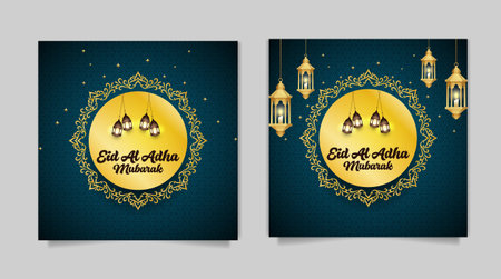 Eid al Adha Mubarak Islamic festival social media banner and Eid Mubarak Post Templateのイラスト素材