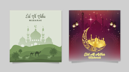 Eid al Adha Mubarak Islamic festival social media banner and Eid Mubarak Post Templateのイラスト素材