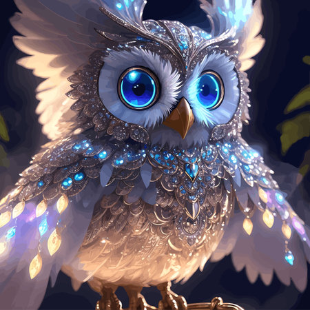 Owl with blue eyes and feathers. 3d rendering, 3d illustration.の写真素材
