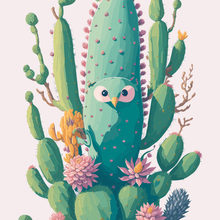 Cute cartoon cactus with succulents. Vector illustration.のイラスト素材